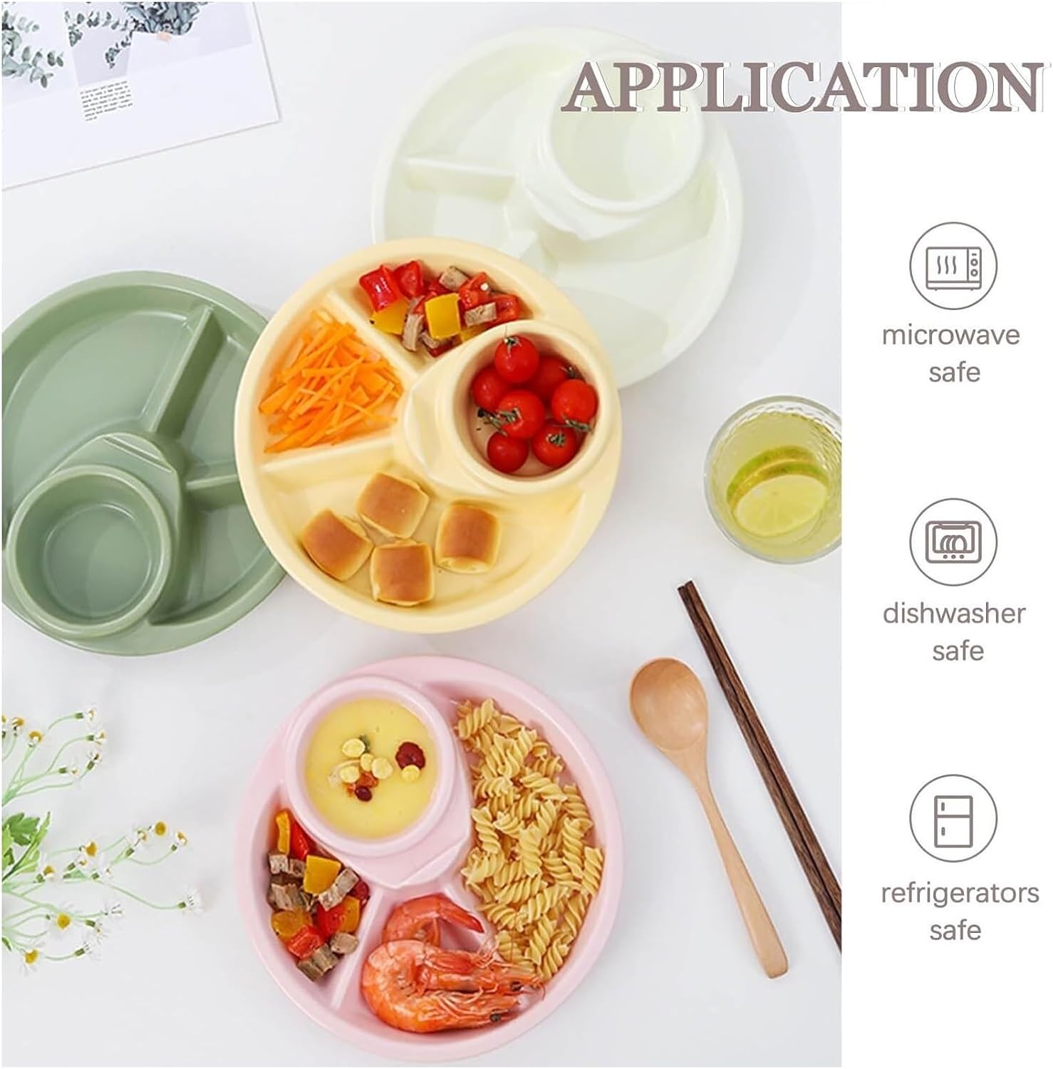 ランチプレート、仕切り皿、 セラミック製の仕切り付きディナープラッター。分量コントロール、スナックサービングトレイ。(White)