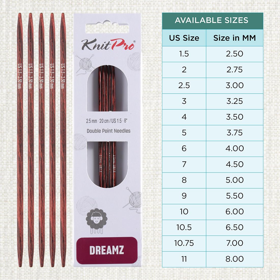 KnitPro Dreamz Double Pointed Needles 8" (20cm), Burgundy Rose, 2.50mm - Image 4