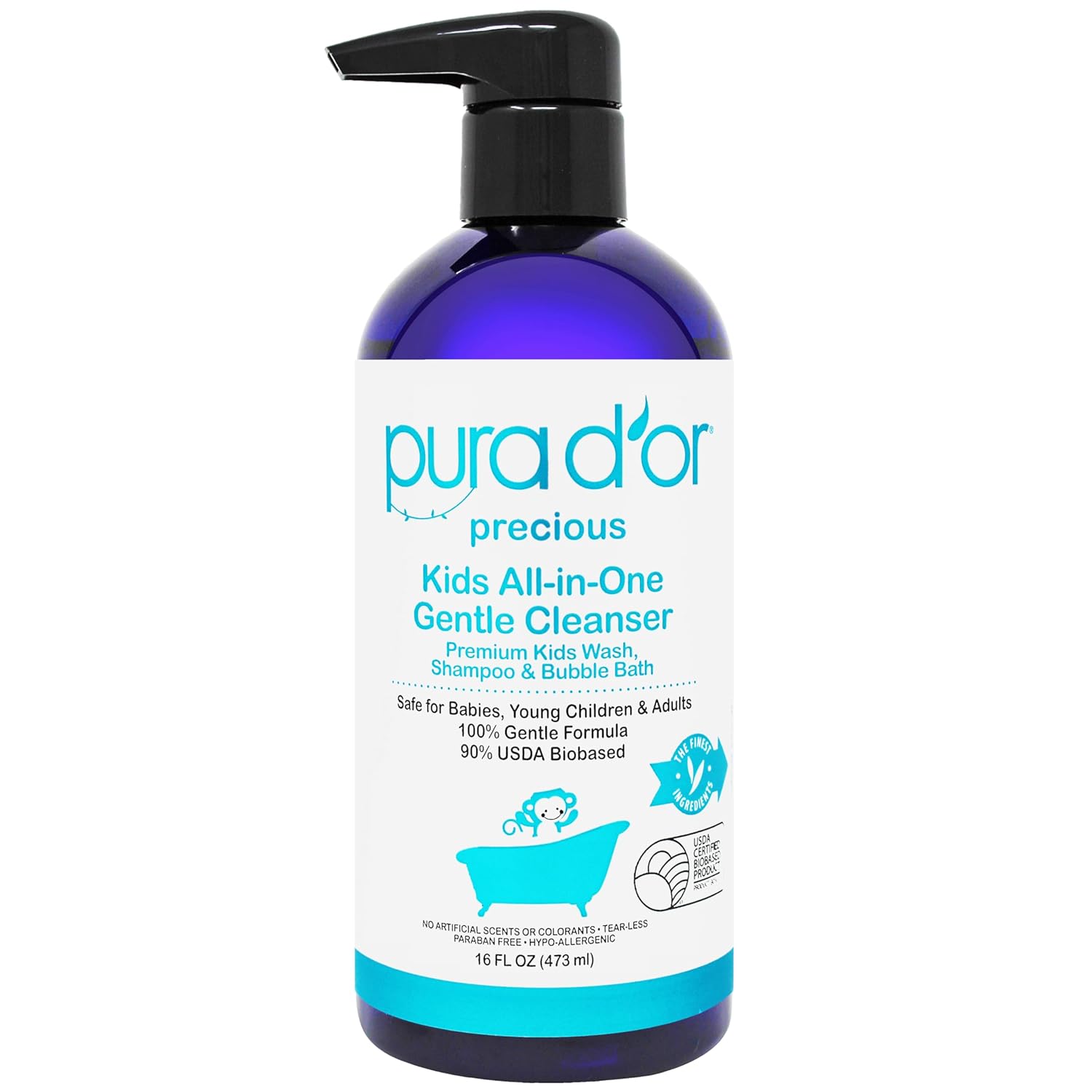 PURA D’OR 16 Oz Kids Wash – All-in-One Gentle Cleanser – USDA Biobased, Sulfate-Free, Tear-Less, Hypoallergenic, Premium, Shampoo & Bubble Bath PURA D’OR 16 Oz Kids Wash – All-in-One Gentle Cleanser – USDA Biobased, Sulfate-Free, Tear-Less, Hypoallergenic, Premium, Shampoo & Bubble Bath