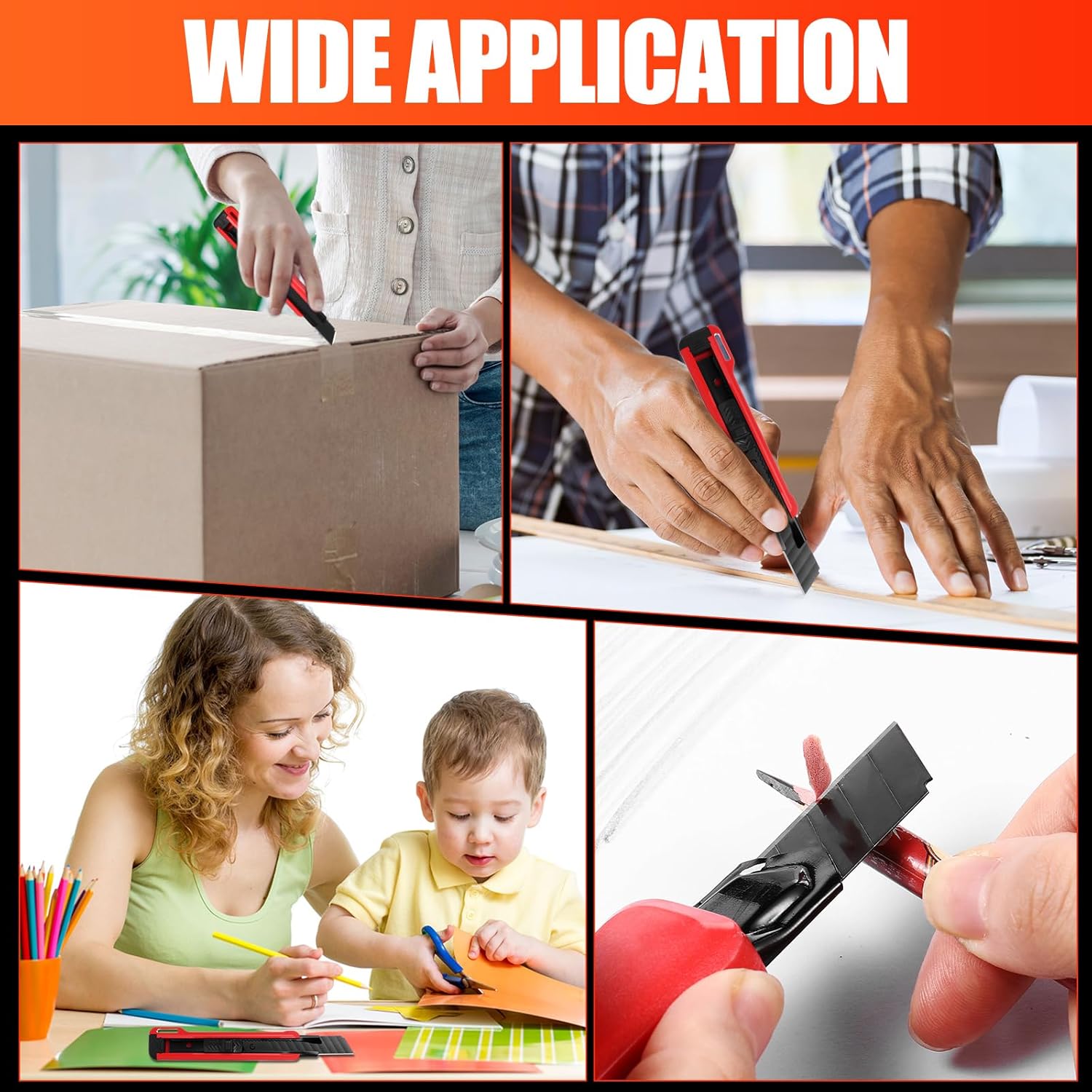 Left Handed Utility Knife, Retractable Box Tape and Film Cutter, Portable Knife Sharp and Light Weight, Double Teeth Non-slip, Red