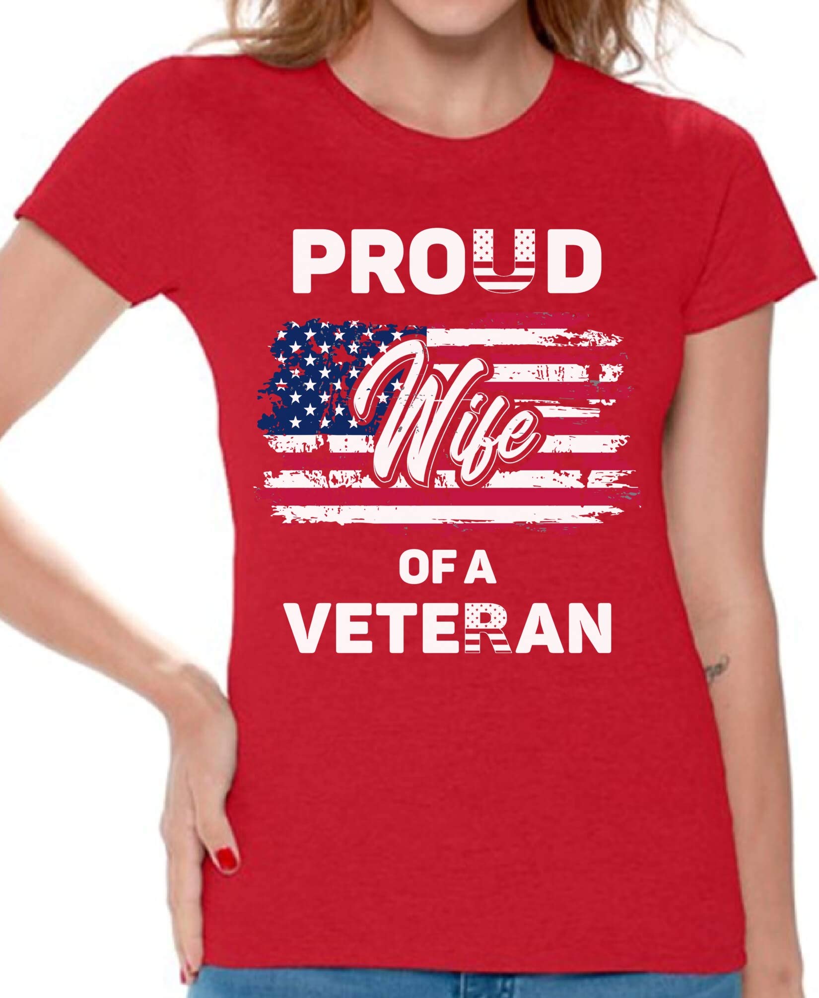 Awkward Styles Proud Wife of a Veteran Women Shirt US Hero Vintage USA T Shirt for Wife