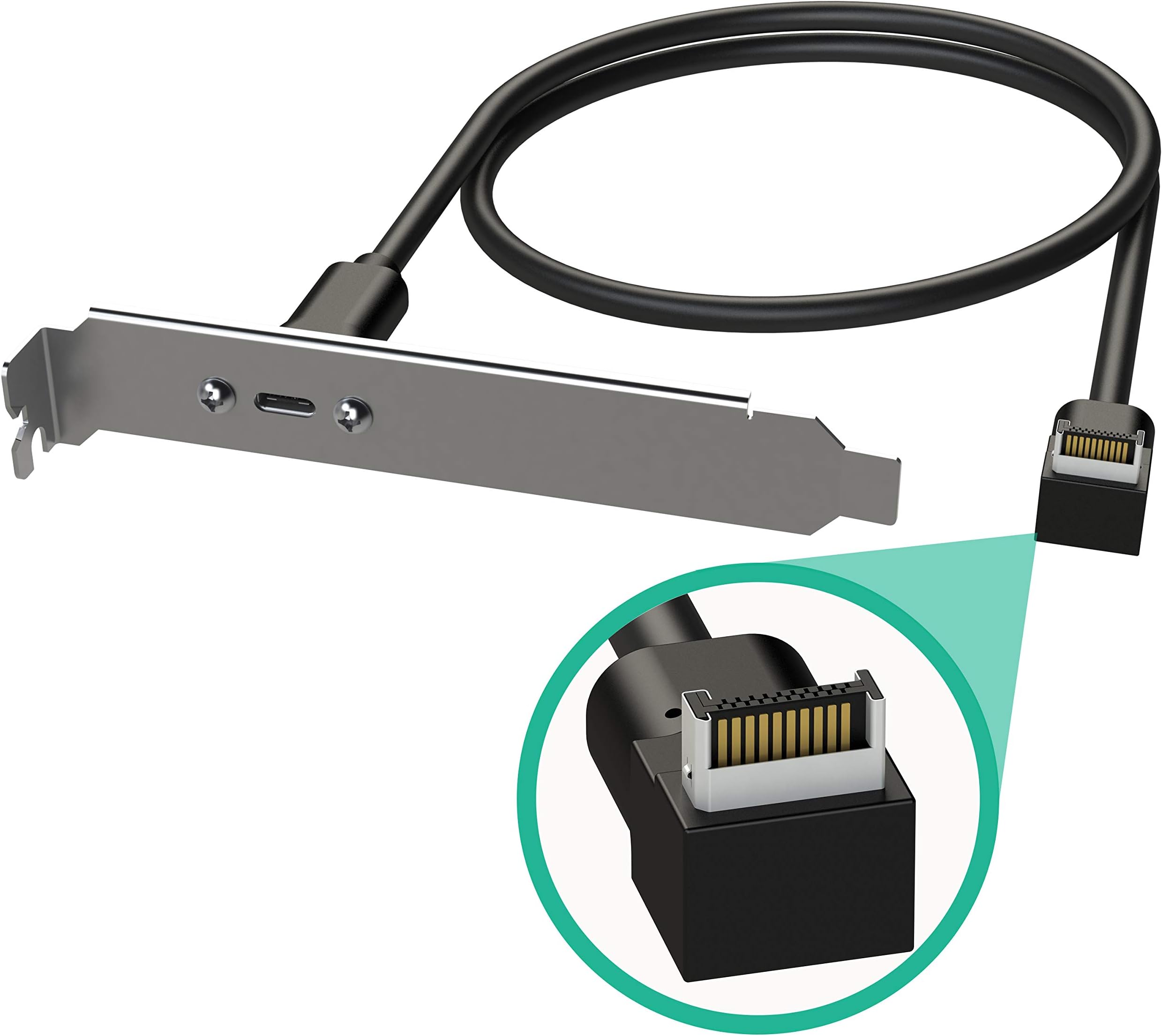 LINKUP - USB3.2 Gen2 2x2 20Gbps USB-C Type Internal Panel Cable Assembly Motherboard Header Expansion Adapter │20-Pin A-Key Male with Cover to USB-C Female with PCI Bracket Right Angle - 60cm