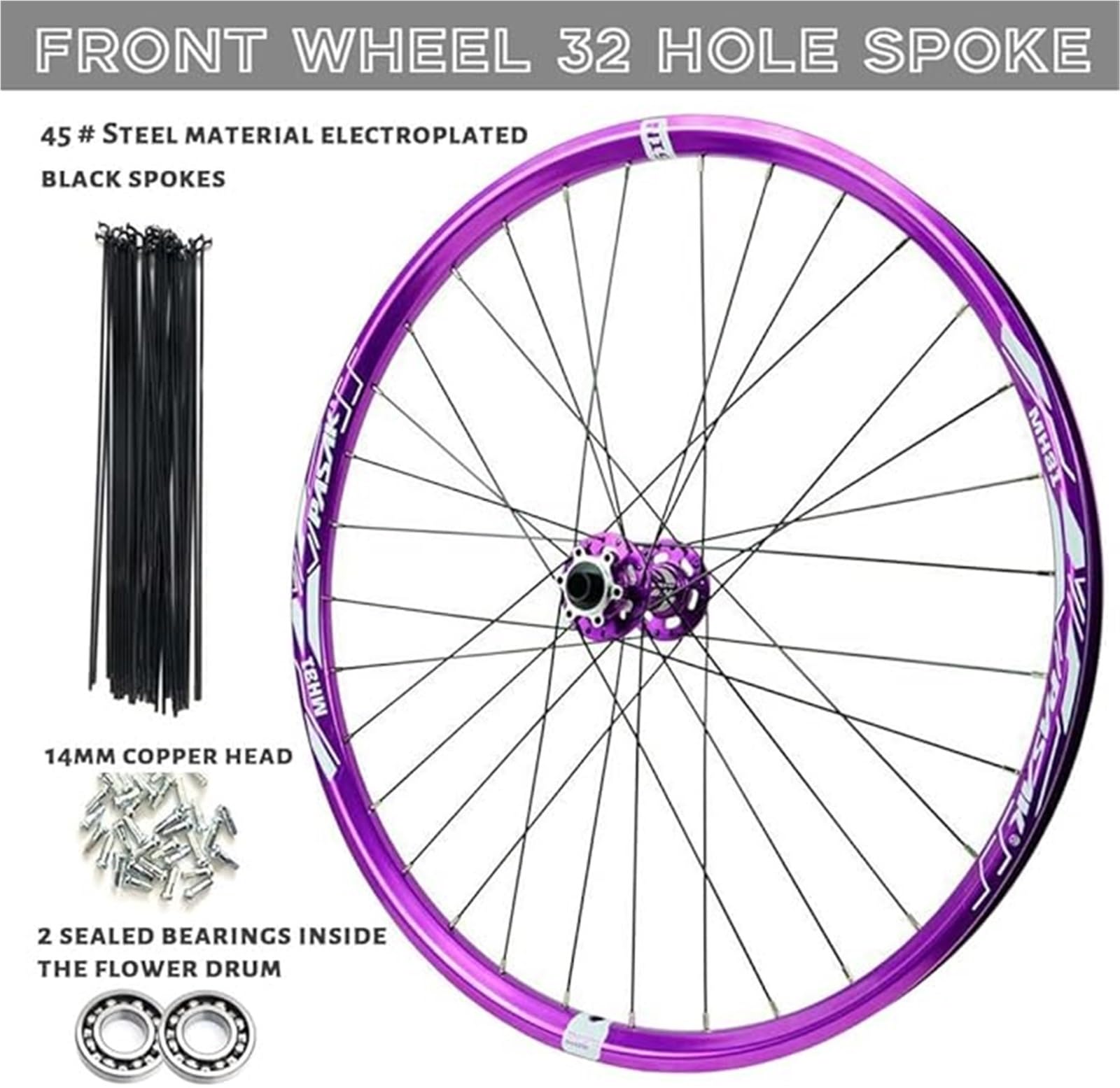 Para kół rower górski 26 27,5 29 cali, koła rowerowe górskie stop aluminium z tarczą hamulcową do kasety 7/8/9/10/11 biegów 2150G, fioletowe