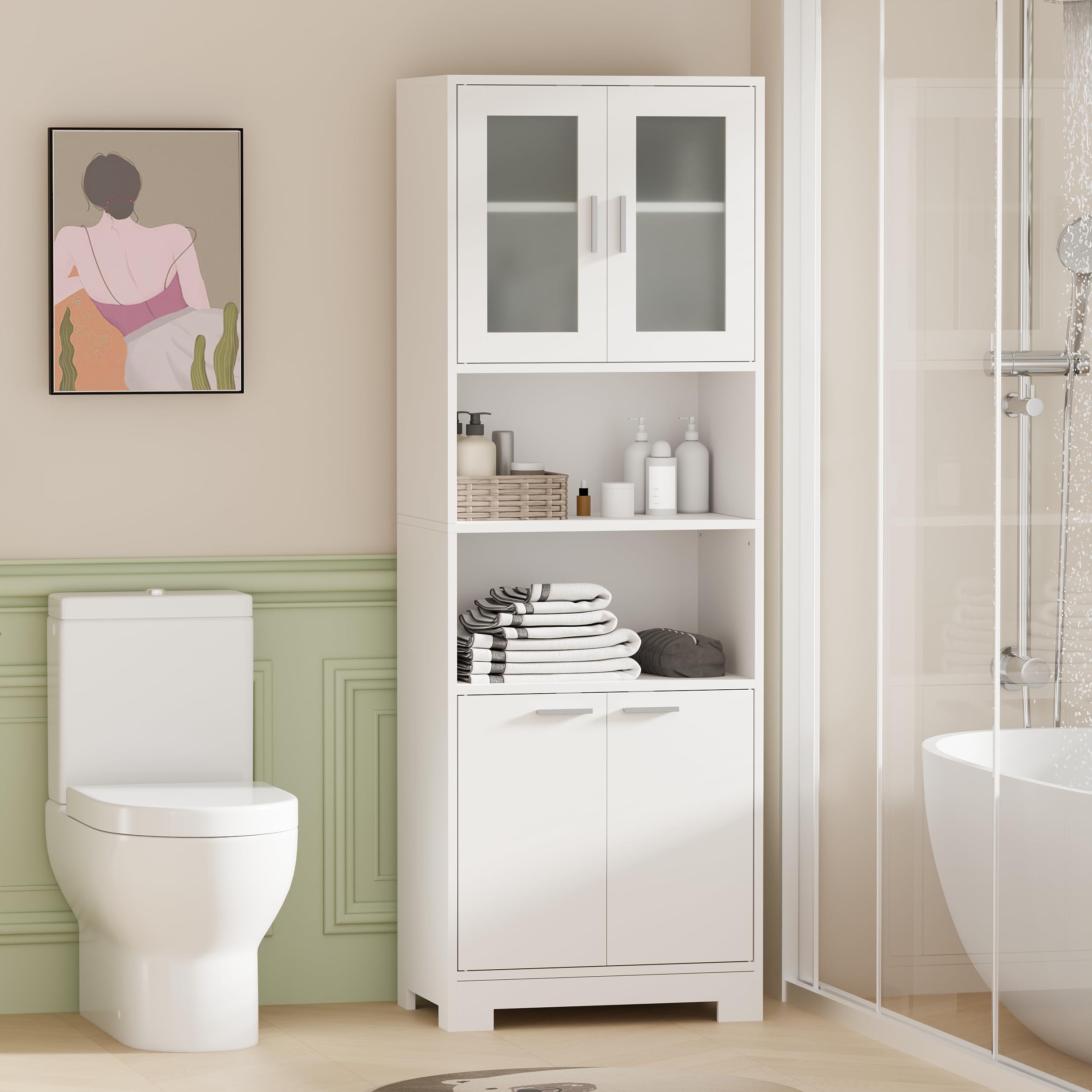 BEWISHOME Mobile Alto da Bagno, Arredo Bagno con Ripiani Regolabili, Mobiletto Portaoggetti Salvaspazio,per Sala da Pranzo, Salotto, Soggiorno, Cucina 40x60x180cm Bianco Spedito in 2 Pacchi EYYG04W