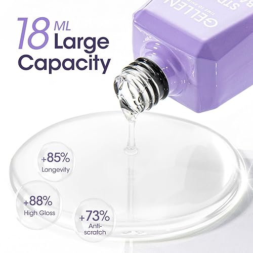 Miniatura 6 de Gellen Gel constructor para uñas y capa superior de gel, 2 unidades de 0.6 fl oz de gel constructor de uñas y esmalte de gel brillante, capa