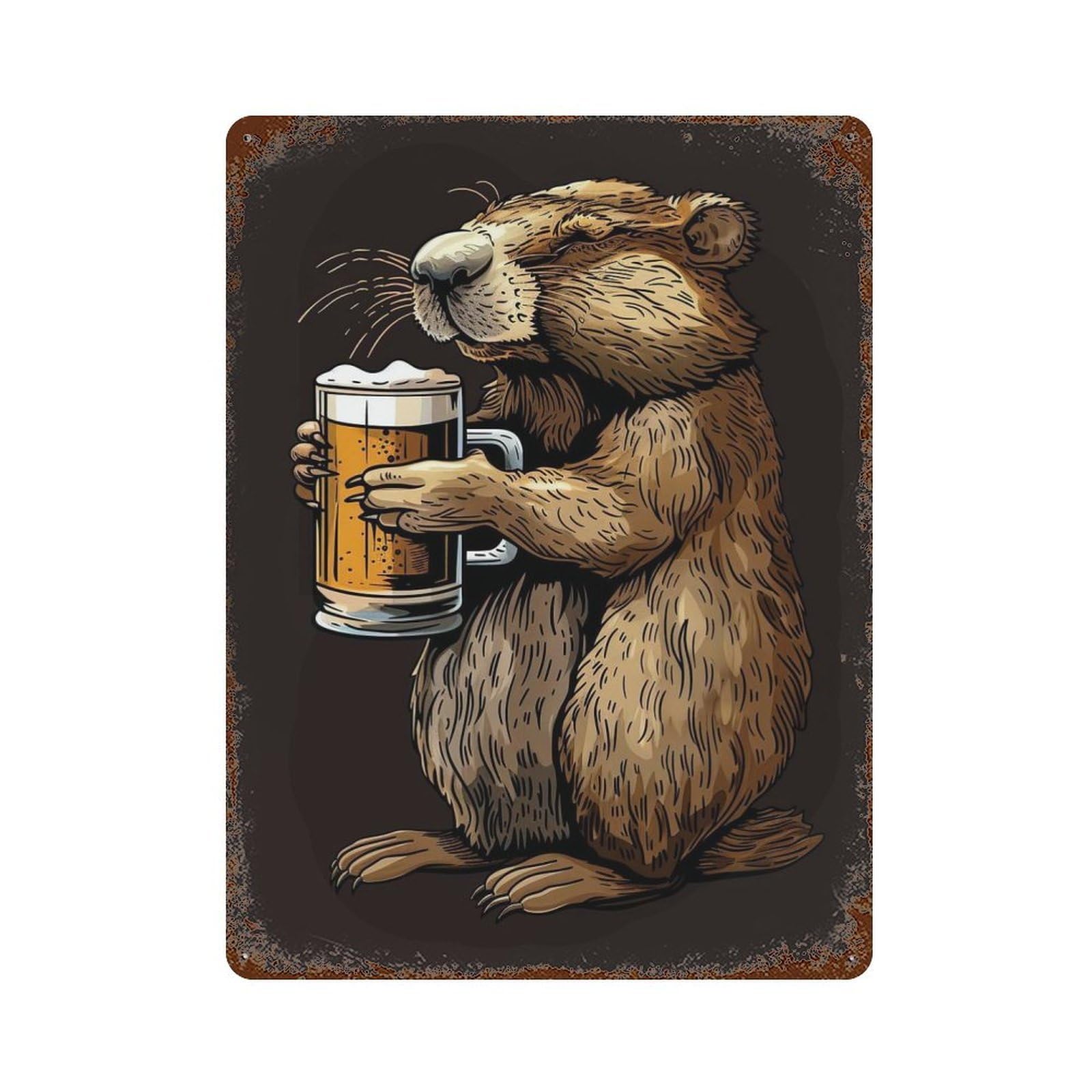 Groundhog Beer Rusty Metal Tin Sign 15.7"x11.8", Industrial Home Decor for Garage, Pub Or Kitchen