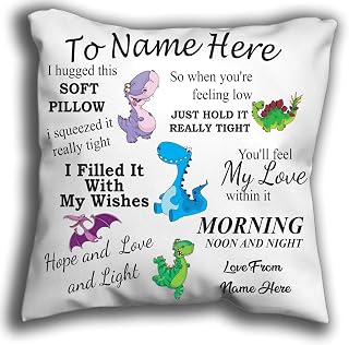 Personalised Cushion Dinosaur Cuddle pillow, Personalised Pillow Granddaughter Cushion Grandson Cushion and a Gift Card Birthday Card