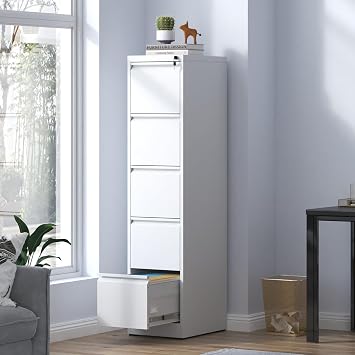 Metal Vertical File Cabinet with Lock & 5 Drawer, Heavy Duty Steel Filing Cabinet for Home, Office, Filing Lockable Cabinets for Letter/Legal/A4, Assembly Required, White