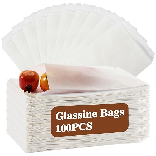 MAQIHAN 100 Glassine Wax Paper Bags - 4'x6' Small Paper Sandwich Lunch Bags | Glassine Bags for Food Take Out, Packaging