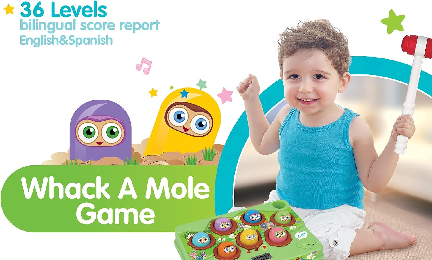 Liberty Imports Classic Mole Whacking Electronic Arcade Game - Kids Educational Musical Learning Bilingual Toy (Green)
