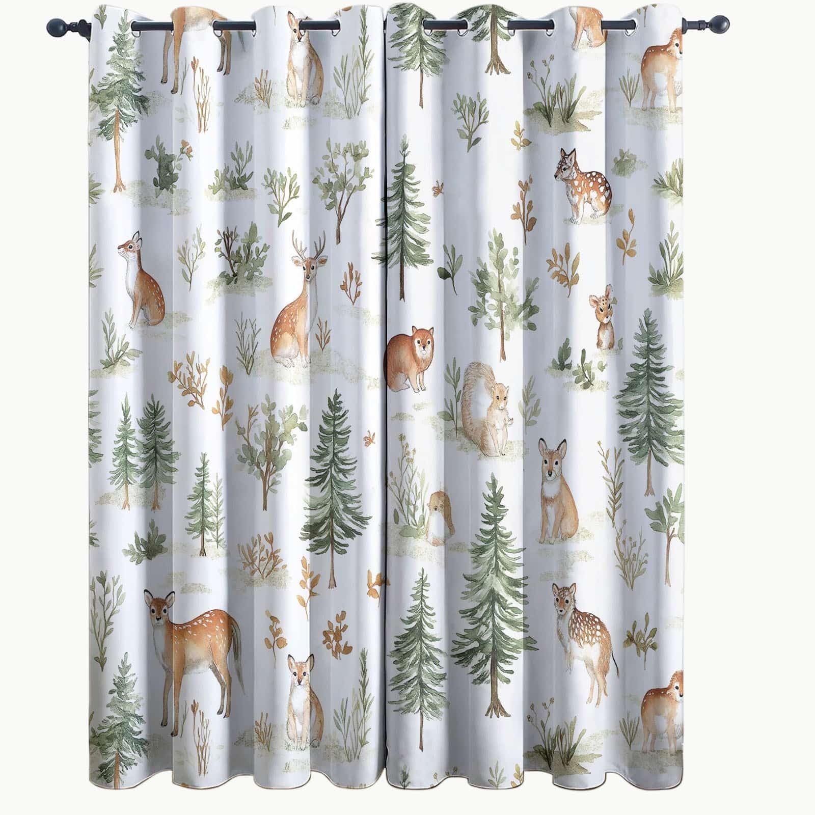 Wald Tier Winter Blickdichte Vorhänge H215 X B110 cm (2Er Pack) Grün Braun – Verdunkelungsvorhänge Mit Sonnenschutz – Für Kinderzimmer, Wohnzimmer & Balkon – Schiebevorhänge Geeignet