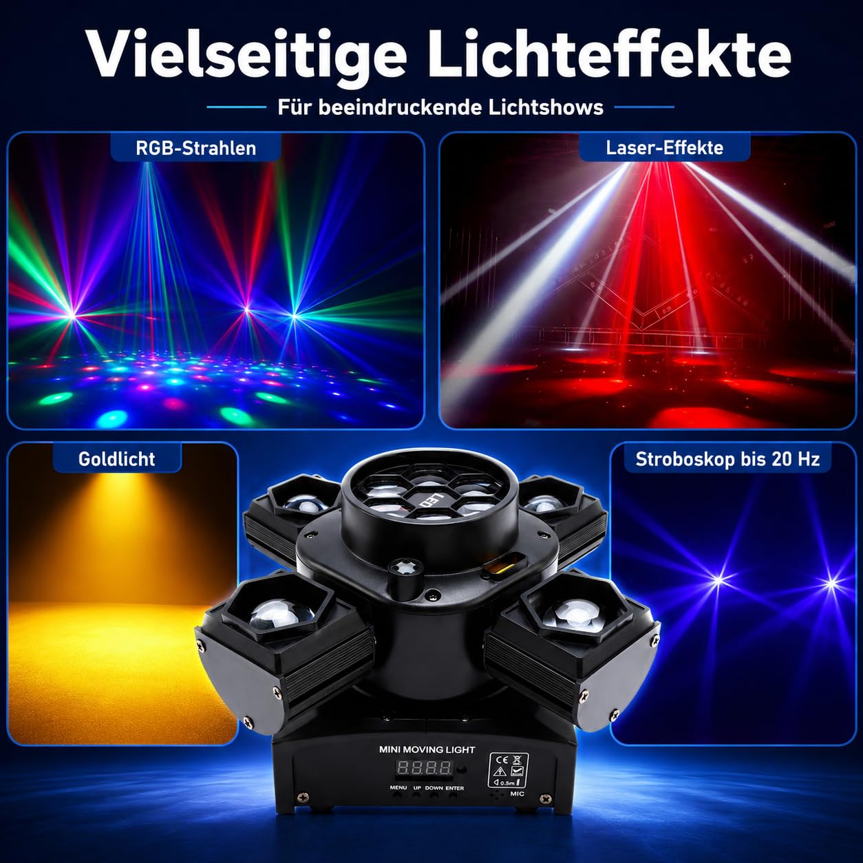 DJ Licht mit 4-in-1 Wirkung,Moving Head Licht with 14 LED-Chips,Prächtige Disco Lichter, für DJ-Events, Partys, Clubs, Hochzeiten und andere Lichtshows