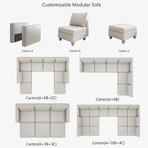 Miniatura 8 de EASE MOOSE Modualr - Sofá modular en forma de U con otomanas de almacenamiento, sofá modular de piel sintética gris, blanco y Blanco