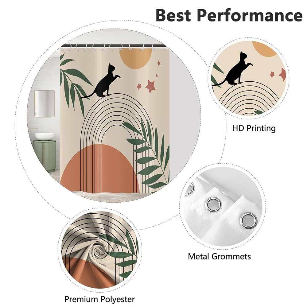 Dazzlewall Boho Duschvorhang Schwarze Katze 180x180 Produktbild