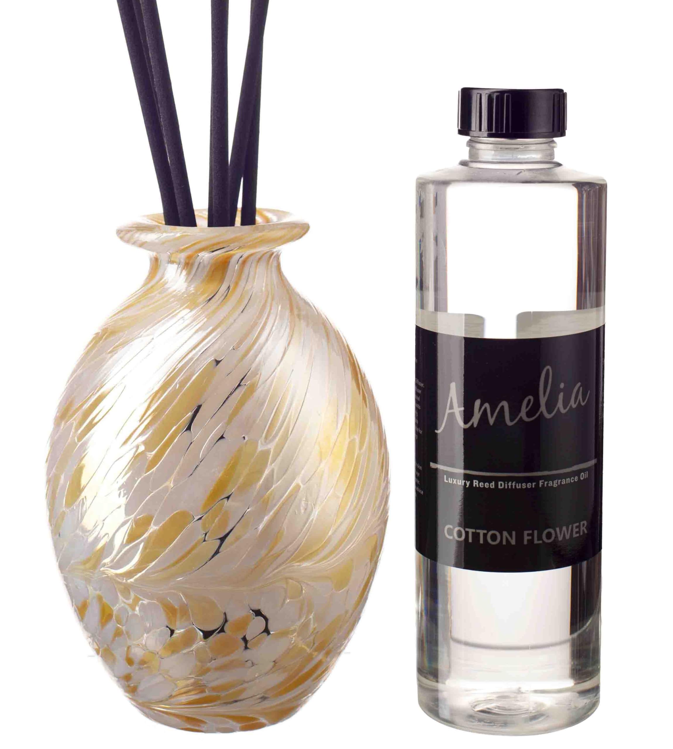 April Birthstone Coloured Mouth Blown Glass Reed Diffuser Gift Set with Cotton Flower Fragrance Oil