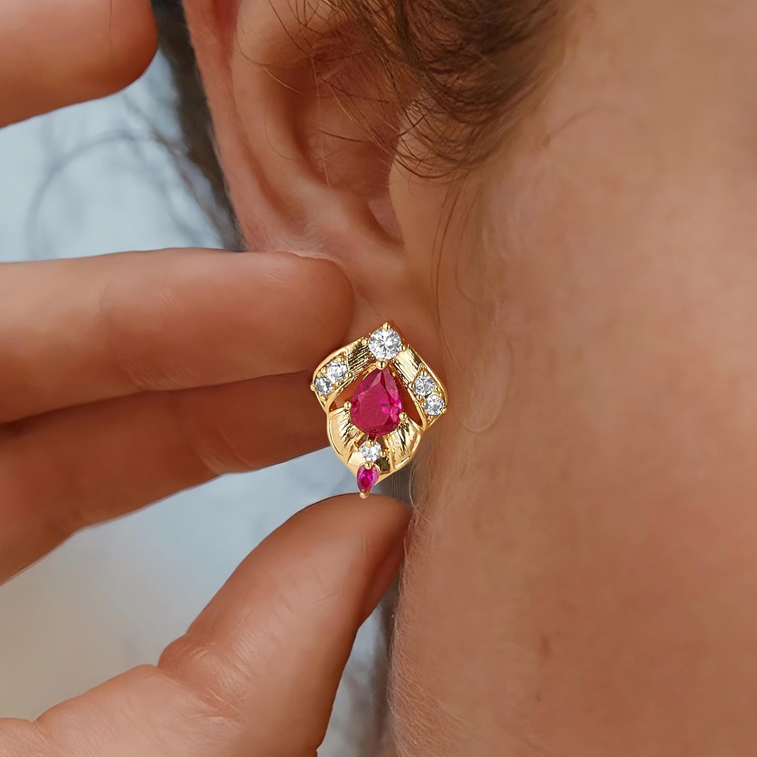 FETTERO Stud Earrings for Women - 14K Gold Plated CZ Hypoallergenic Earrings Studs Dainty Black CZ Leaf Gold Earrings for Women Trendy Statement Jewelry - Image 3