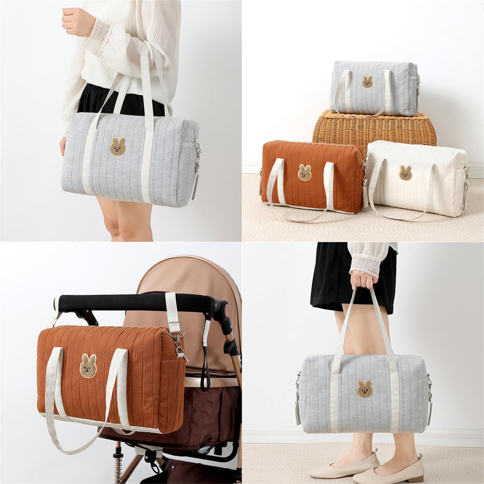 Borsa per pannolini per bambini di grande capacità, con design raffinato ricamato, accessorio da viaggio per bambini