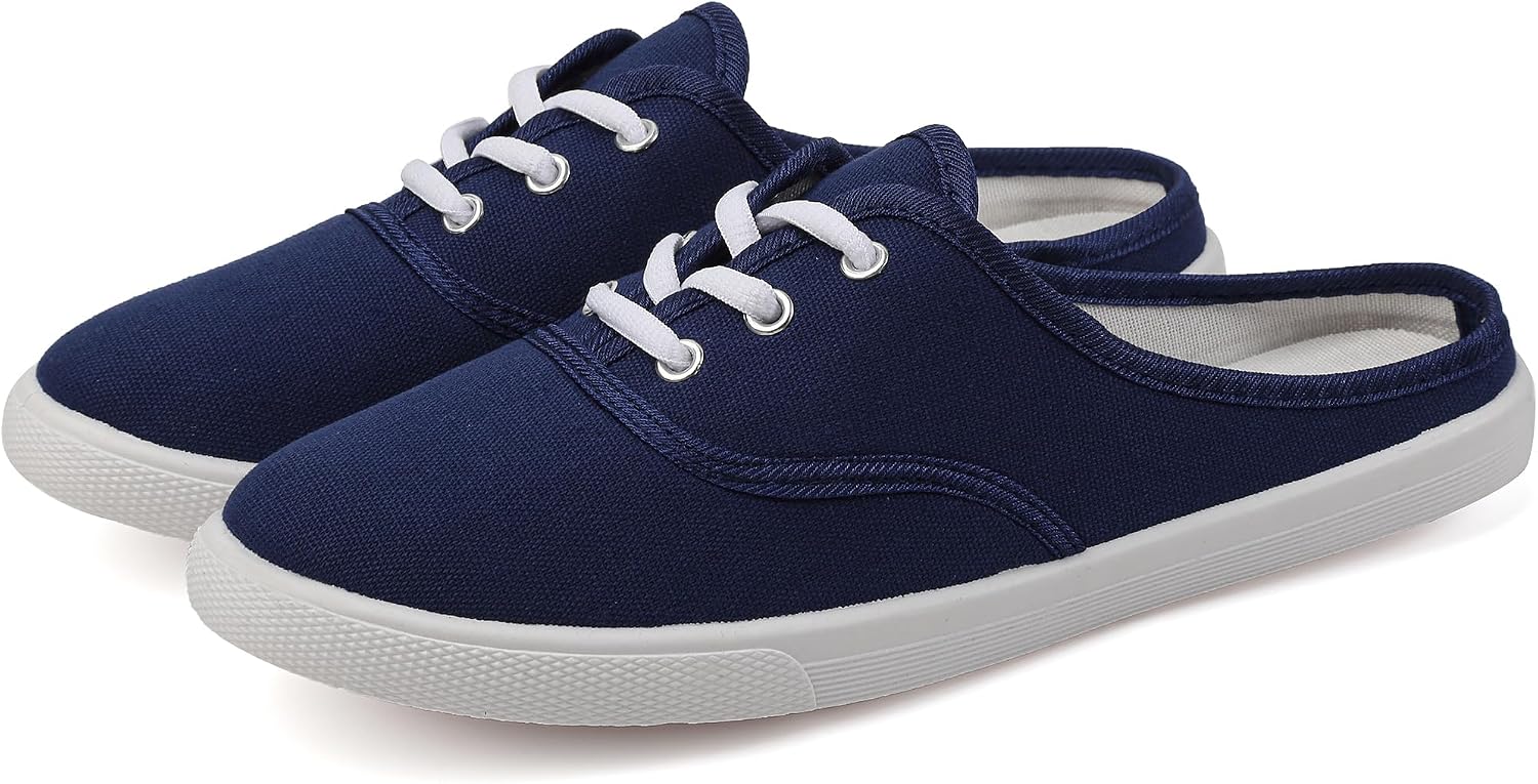 Women Canvas Mules Fashion Slip on Sneakers Walking Loafers Backless Shoes