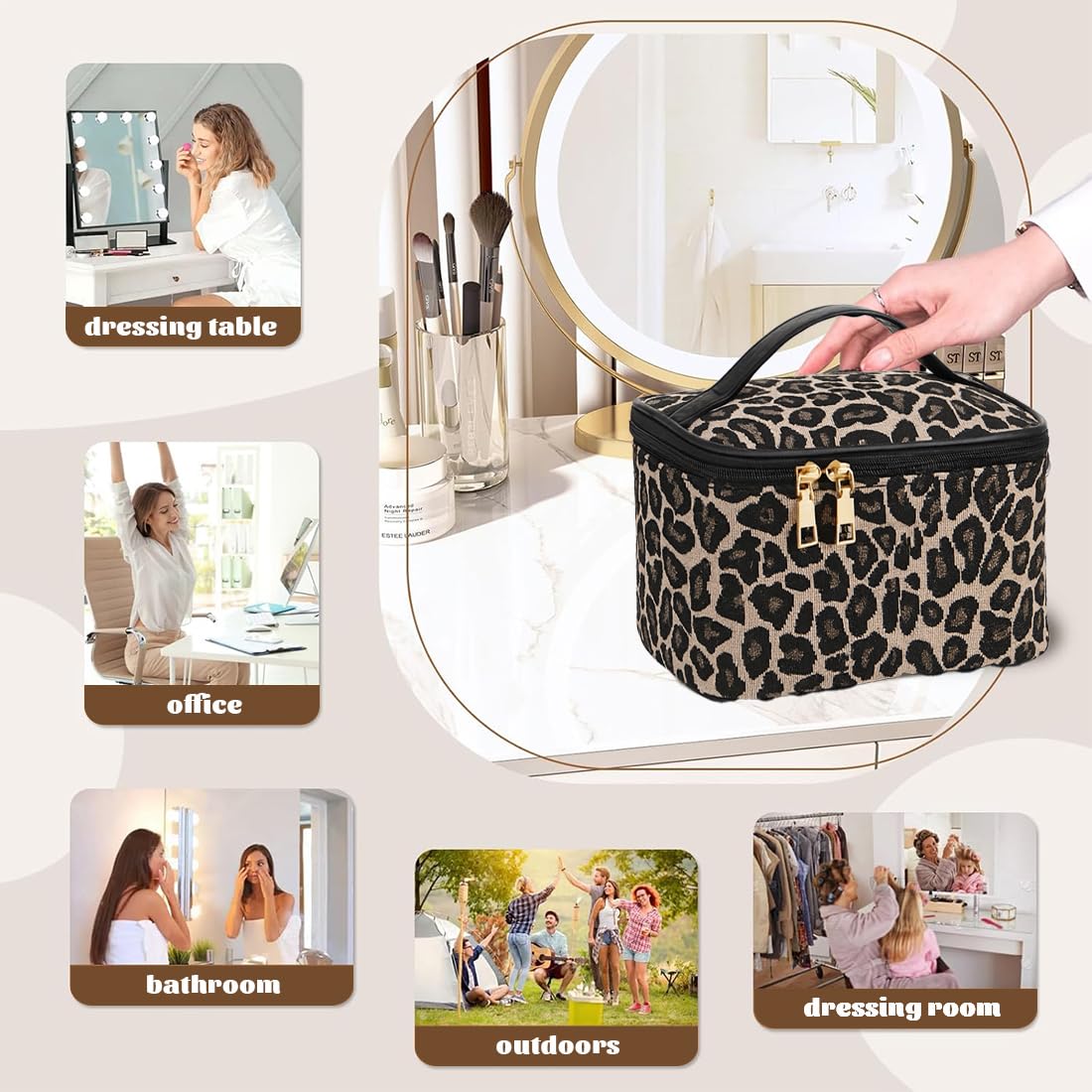 Borsa Cosmetica da Viaggio, Beauty Case da Viaggio Donna, Borse da Toilette Impermeabile Portatile, Leopardo