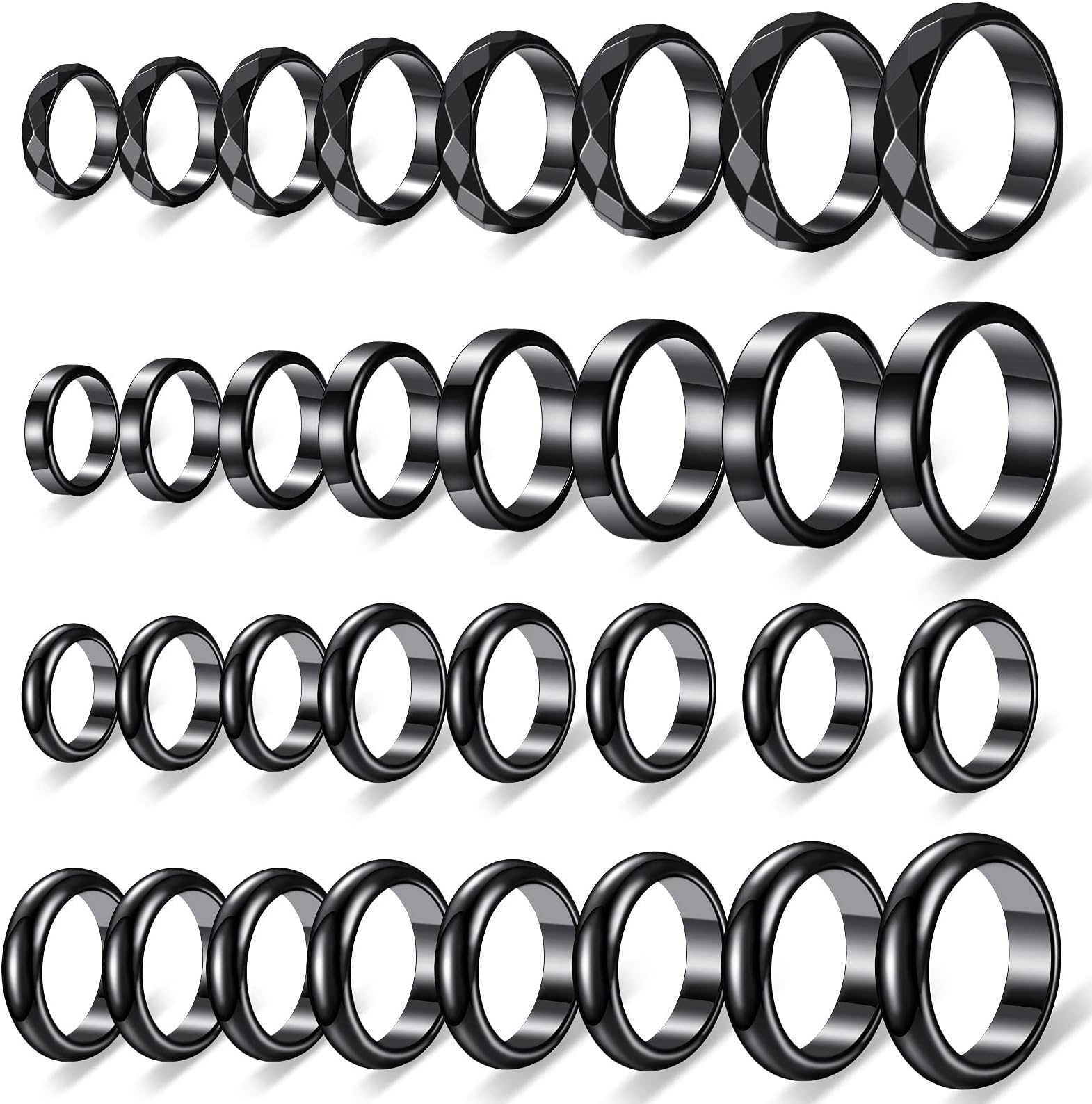 32 Pieces Genuine Hematite Rings Set Negative Energy Ring Non Magnetic Hematite Stone Jewelry 6t Curved Surface 6 Plane 6t Faceted Size 6-13 Cute Cool Jewelry