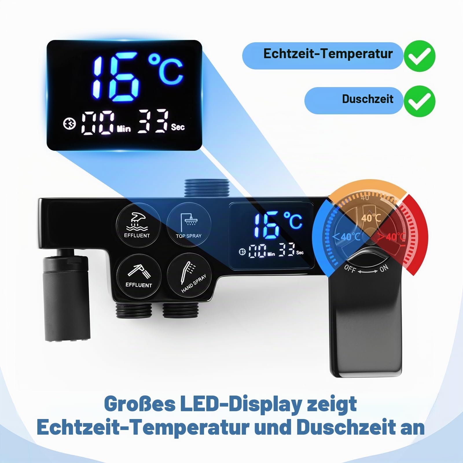 Duschsystem mit Thermostat Regendusche Set Duschset Duscharmatur Komplettset Schwarz Shower, Edelstahl Dusche Komplett Duschgarnitur Duschkopf Regendusche Schwarz mit Armatur Höhenverstellbar 65-120cm