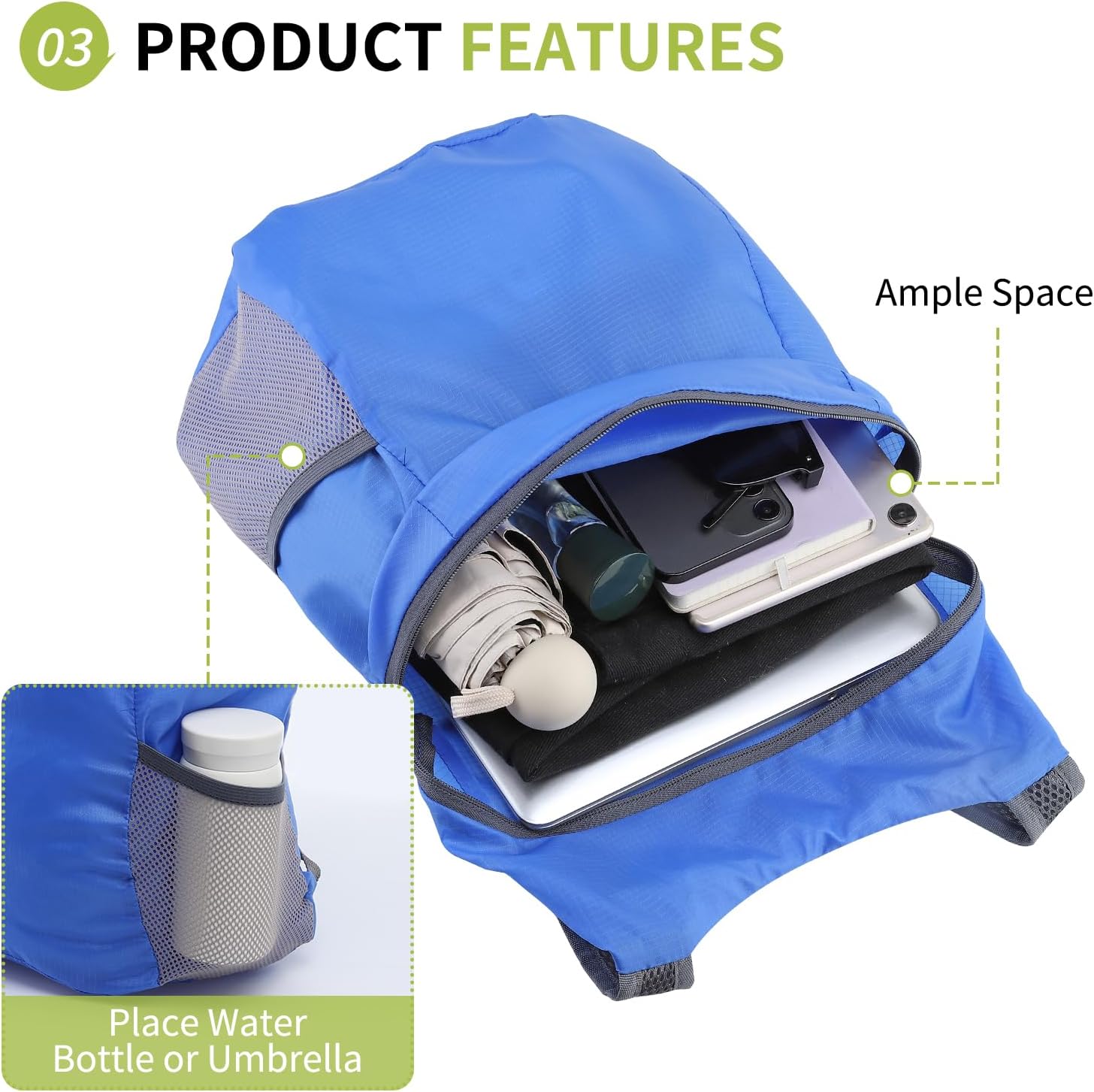 20L Ultra Hiking-Daypack Lightweight Foldable Travel Packable Backpack for Camping Cycling Outdoor,Sapphire - Image 5