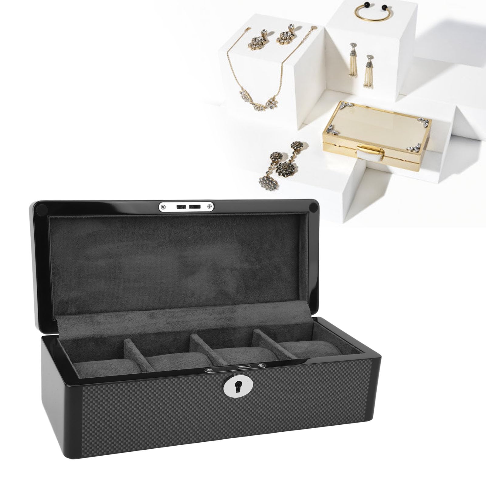 Jeanoko Scatola per Orologi Nera Squisita Organizer a 4 Slot per Orologi