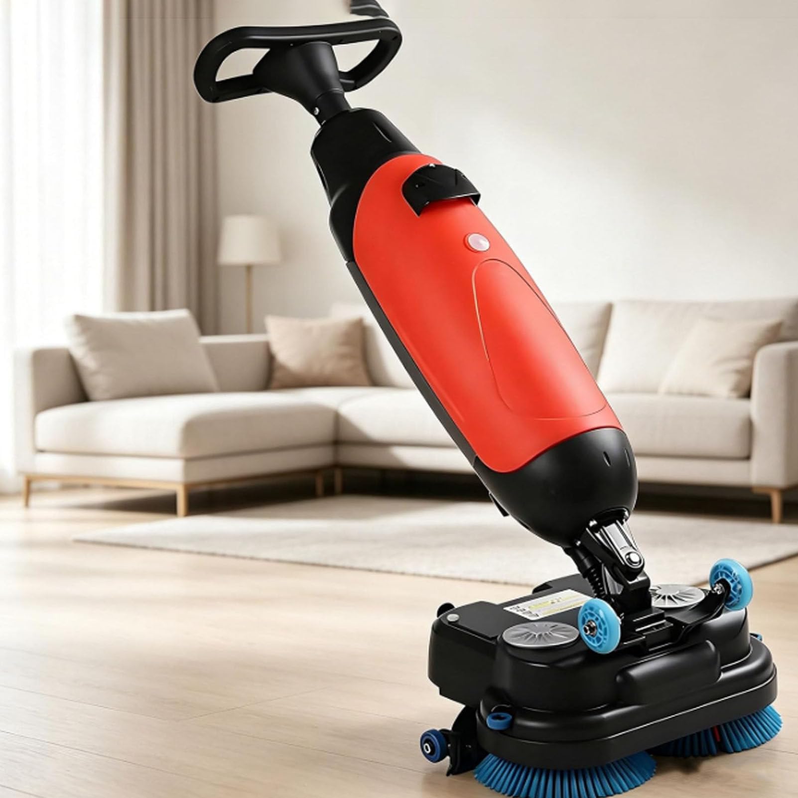Oiyekntd Floor Buffer Polisher Machine, Multi-Functional Commercial Floor Washer, Dual Brush Cordless Electric Floor Cleaner, Efficient Cleaning for Home and Commercial Spaces Red