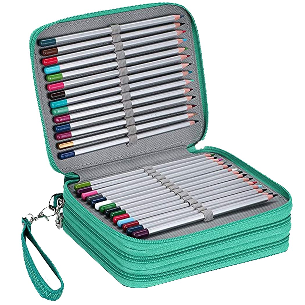 Gullor Large Capacity 3 Layers Pencil Bag Pencil Holder Organizer, 78 Slots for Colored Pencils Green - Image 2