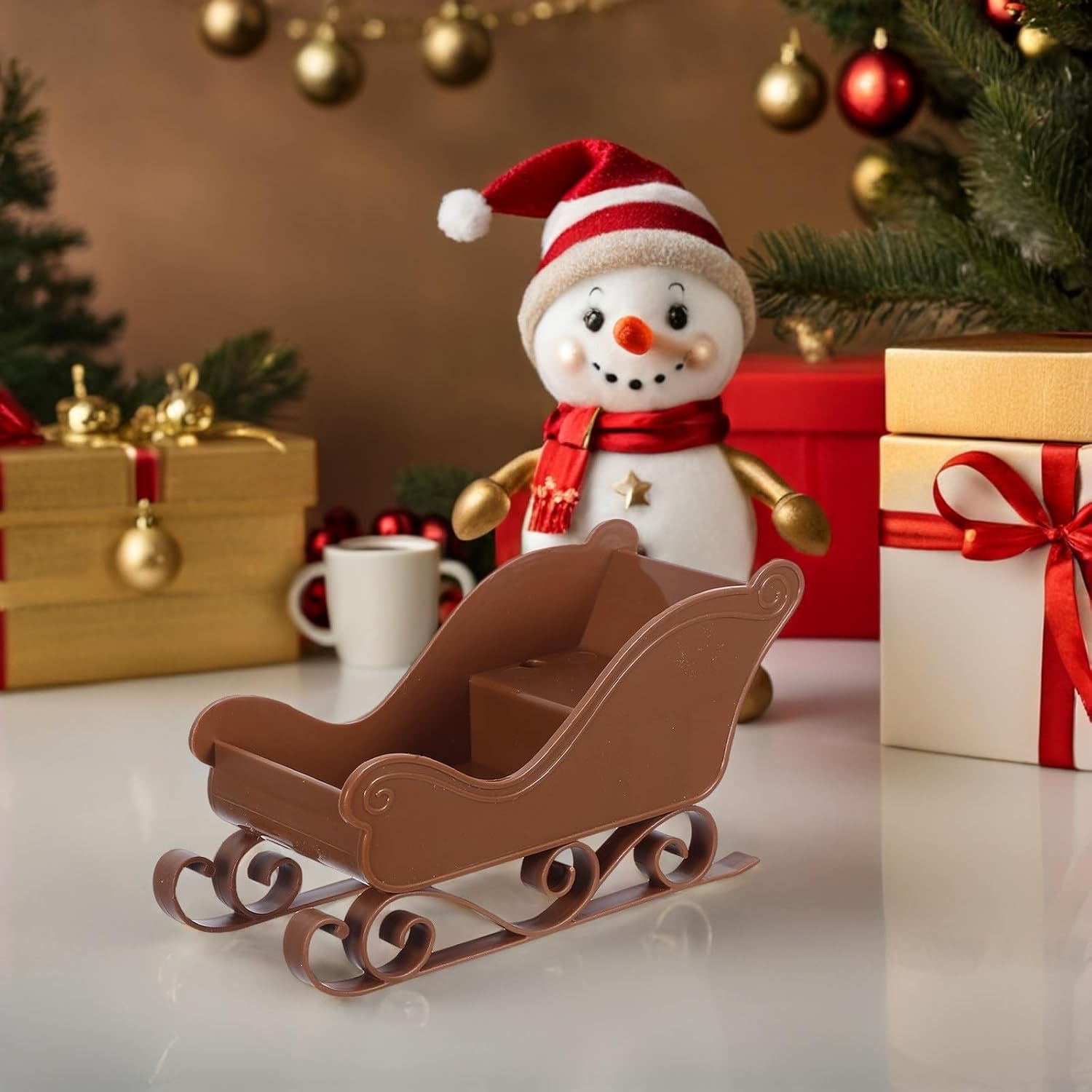 3pcs Mini Christmas Sleigh Ornaments, Plastic Xmas Sleigh Decoration