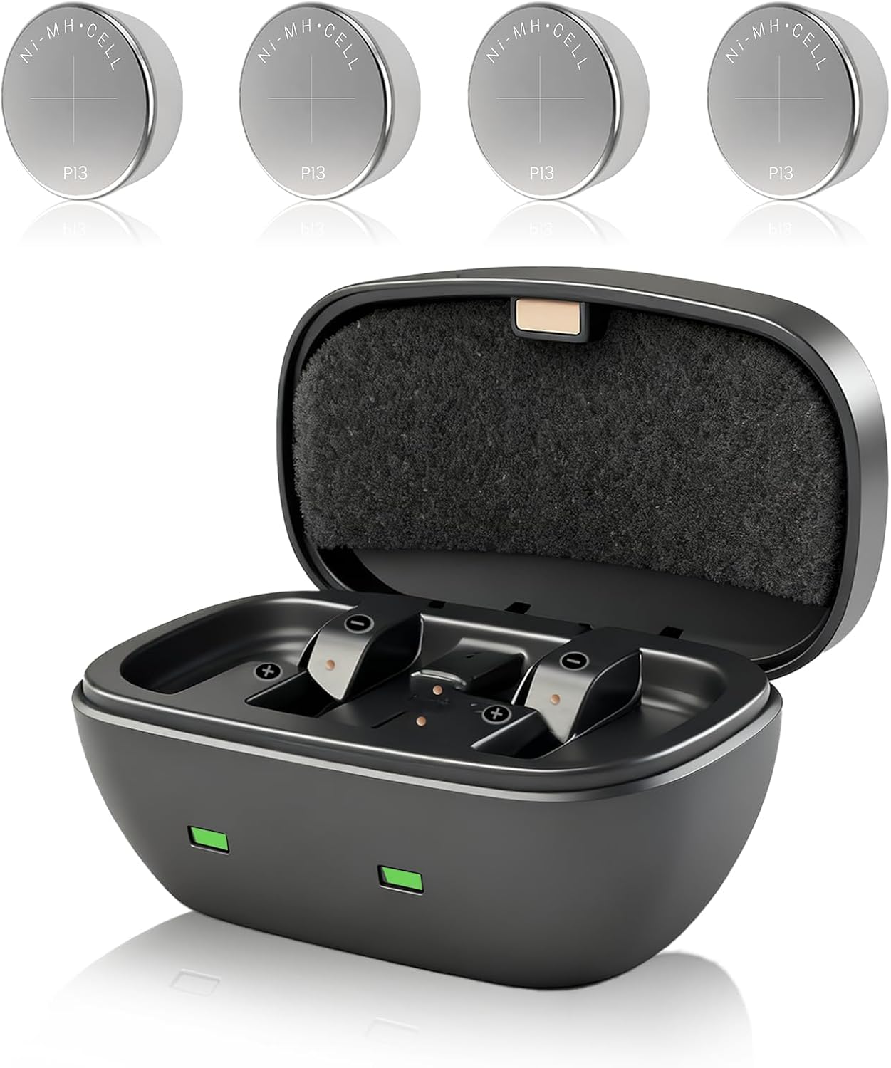 Upgraded P13 Hearing Aid Charger and Rechargeable Batteries Kit, 4 Packs Leak Resistant 28maH Rechargeable Hearing Aids Batteries with Battery Charger (4 Batteries + Charger)