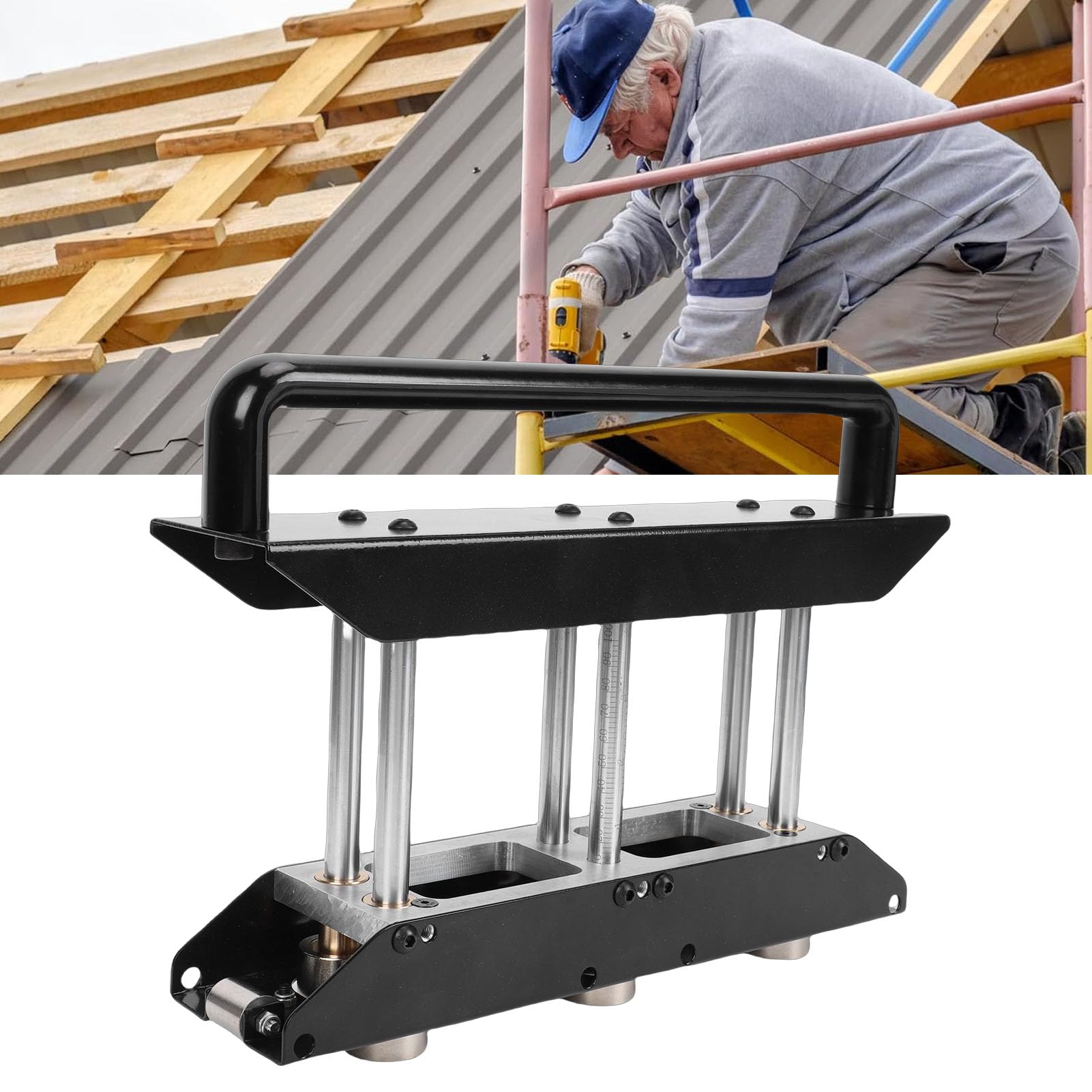 Naroote Rodillo de 3 Estaciones para Techos Metálicos, Doblador de Chapa Ajustable |Dobleces de 5 a 8 Pulgadas, Construcción de Acero para Proyectos de Chapa para Techos