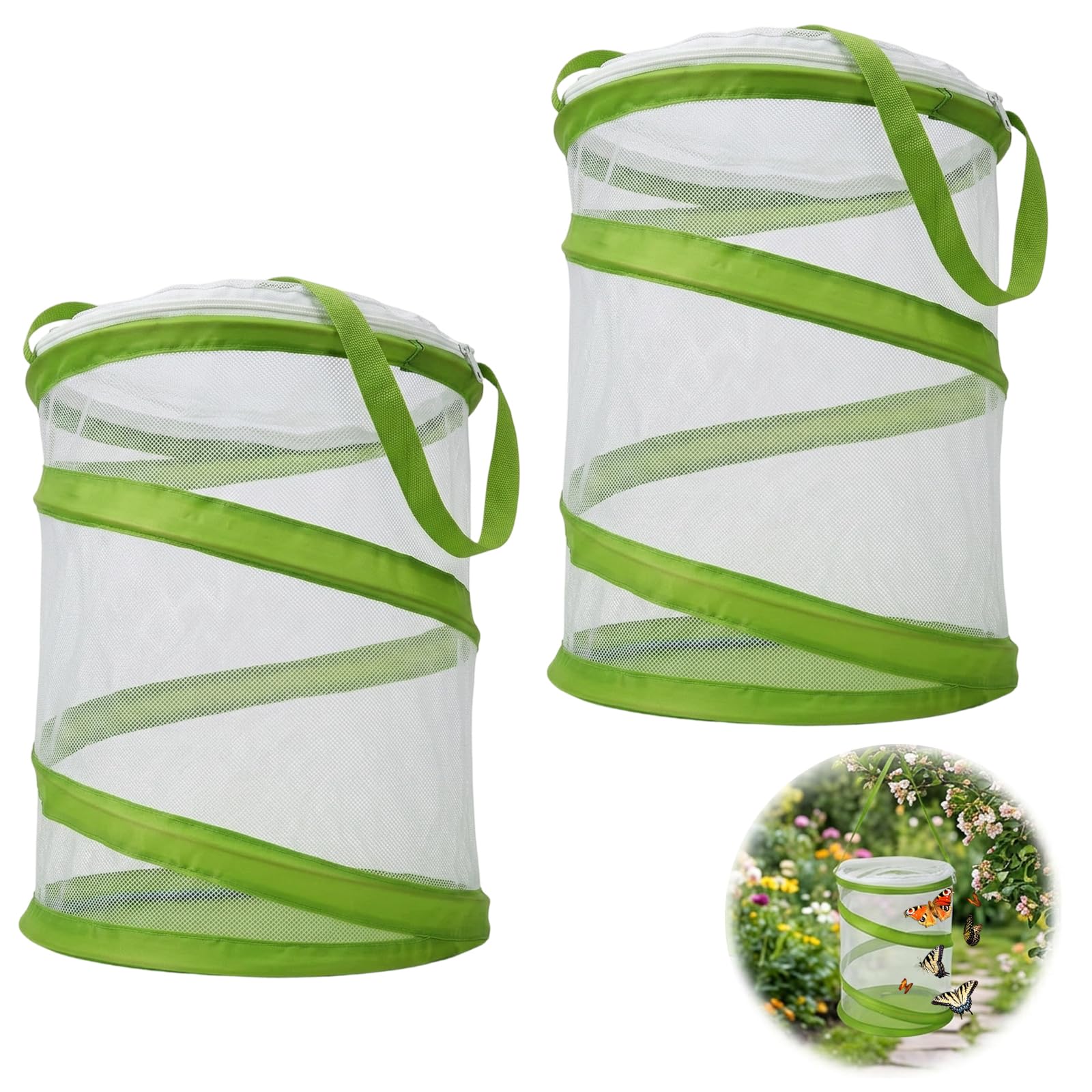 2Pcs Bug Catcher, Collapsible Butterfly Net, Insect Observation Habitat, Butterfly House and Net Set for Educational Observation, Two-Piece Mesh Container Set Measuring 16 by 20 cm
