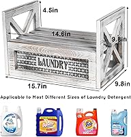 Vista 2 de Soporte para detergente para ropa con bandeja de goteo, decoración de madera para cuarto de servicio de granja, accesorios rústicos