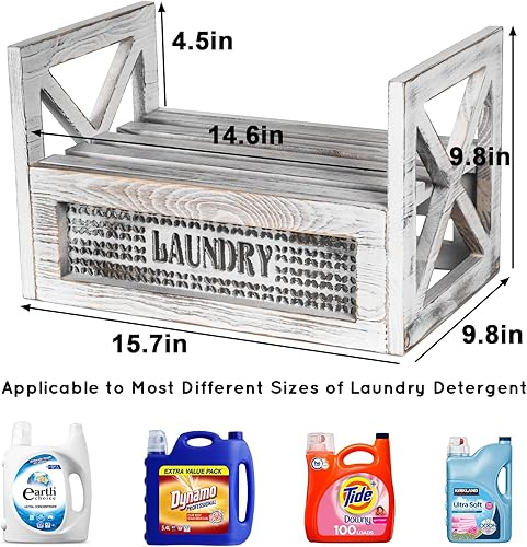 Miniatura 2 de Soporte para detergente para ropa con bandeja de goteo, decoración de madera para cuarto de servicio de granja, accesorios rústicos