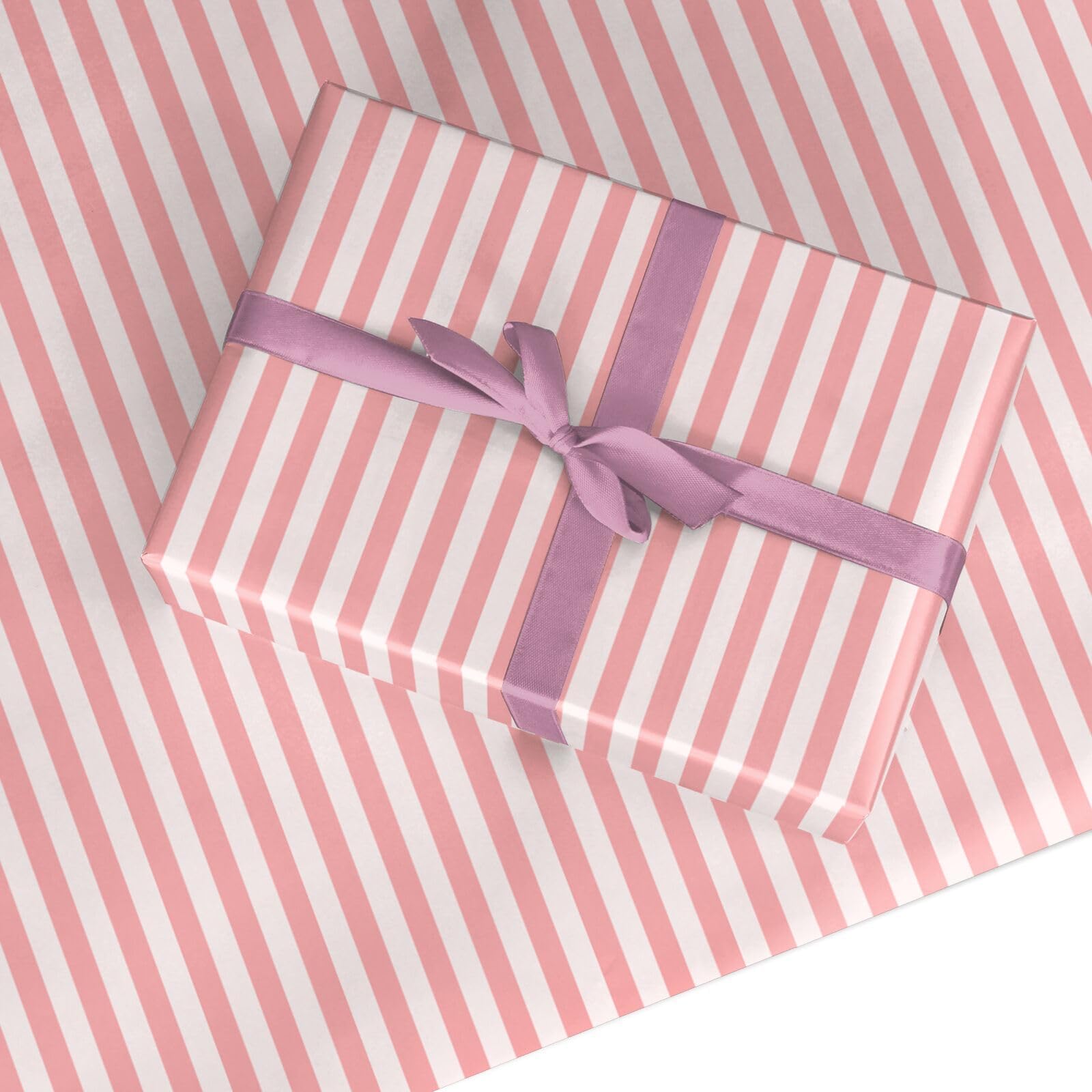 Pink Stripe Wrapping Paper - Premium Recyclable Gift Wrap for Christmas, Birthday, Mother's Day, Wedding, Baby Shower - Semi Gloss Sheets, FSC Certified, Made in the UK by Dyefor - 2 Sheets (50x70cm)