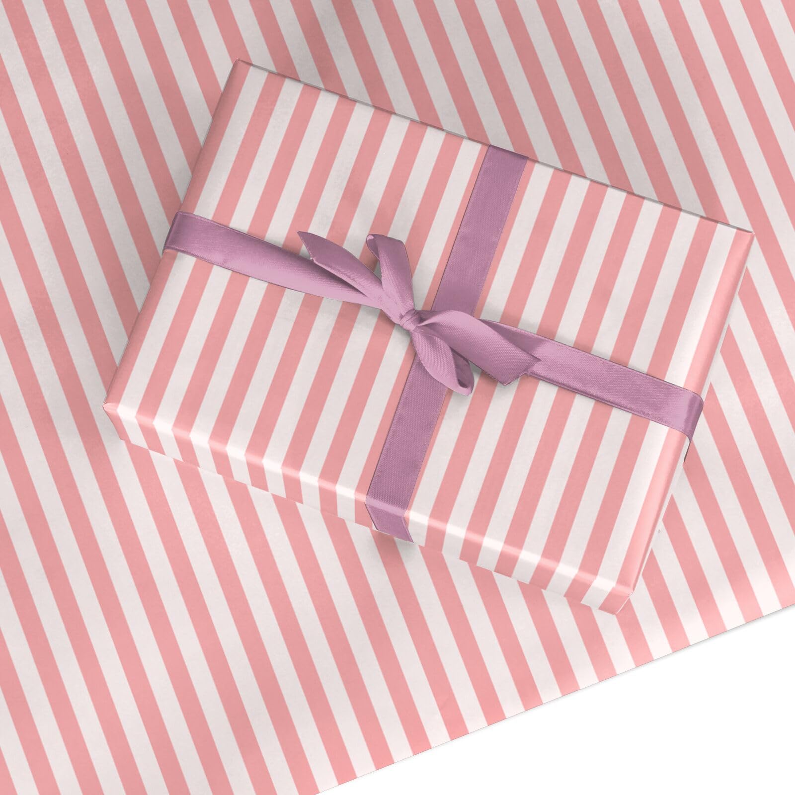 – Pink Stripe Wrapping Paper - Premium Recyclable Gift Wrap for Christmas, Birthday, Mother's Day, Wedding, Baby Shower - Semi Gloss Sheets, FSC Certified, Made in the UK by Dyefor - 2 Sheets (50x70cm)