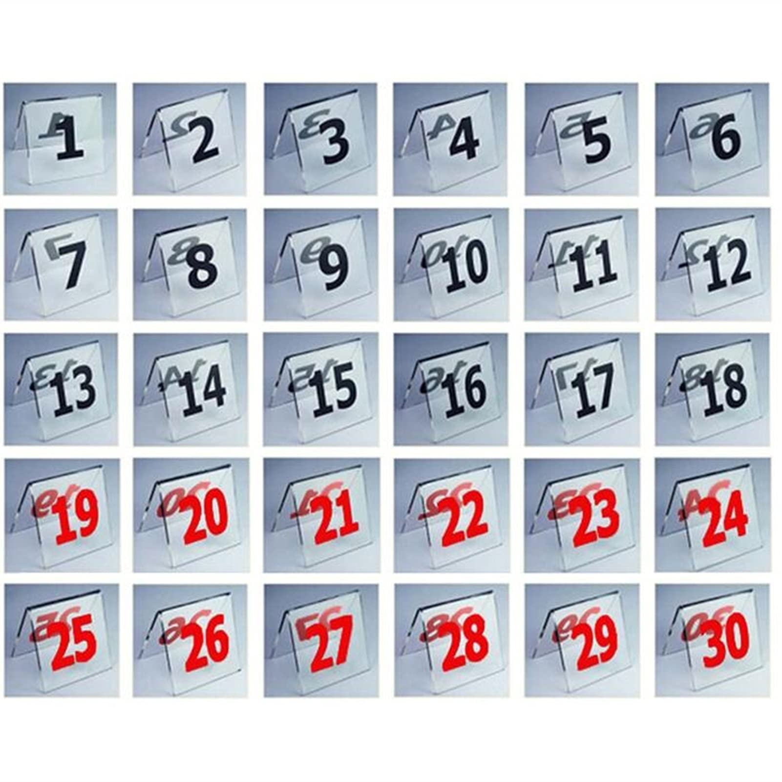 akrylowe tabliczki z numerami do restauracji, Tablica rejestracyjna na stół akrylowa czerwona 80x80mm(Red 21 to 40)