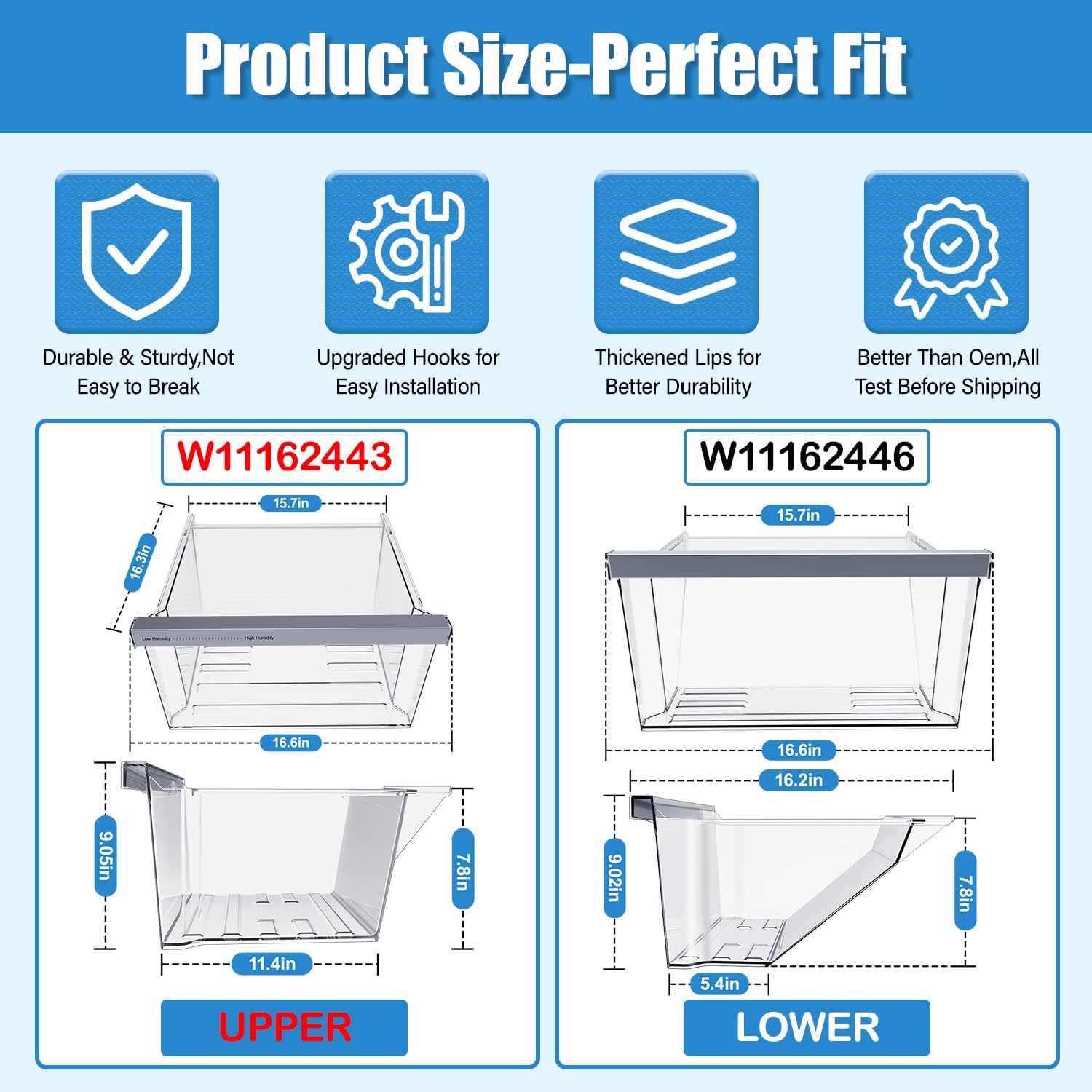 W11162443 W11162446 Refrigerator Crisper Drawer For Whirlpool Fridge Drawer