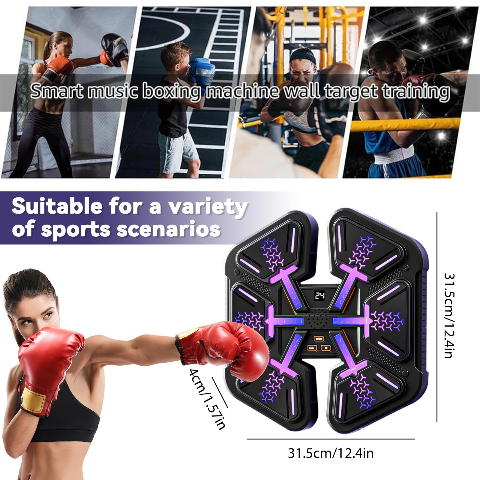 Music Boxing Machine, Smart LED Bluetooth Music Boxing Machine, con guantoni da boxe, bersaglio da parete, 9 modalità di velocità e modalità di conteggio per adulti e bambini Exercise