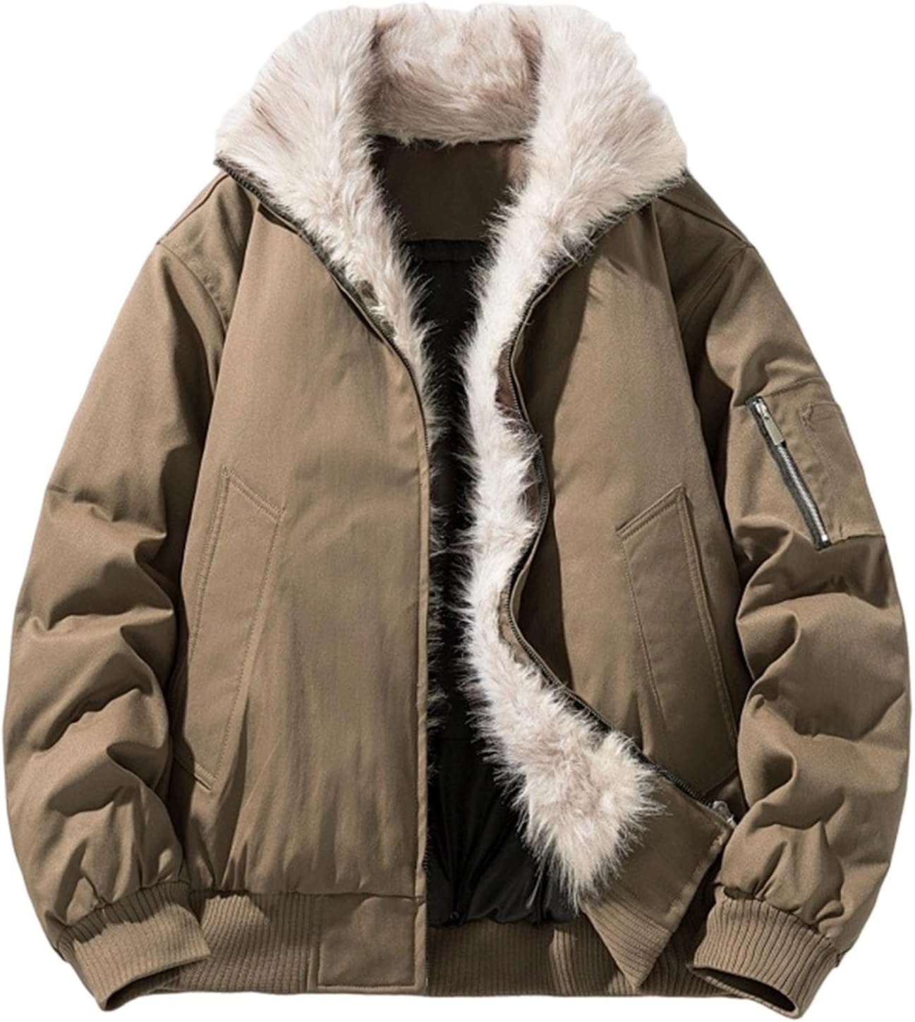 Cambkatl Thicken Faux Fur Liner Winter Coats for Men Fleece Lined Warm Thermal Cargo Jackets with Pockets
