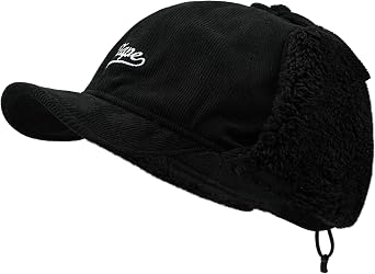 CLAPE Men Winter Baseball Cap, Outdoor Windproof Warm Fleece Trapper Hat w/Visor & Earflap for Clod Weather, Adjustable Size Black