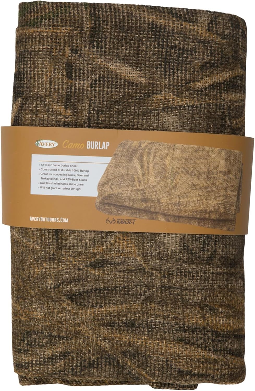 Avery MAX-7 Burlap Sheet - Durable Camo Concealer Non-Reflectable Camouflage 12' x 54" Burlap Fabric for Concealing Hunting Blinds & ATV/Boat Blinds
