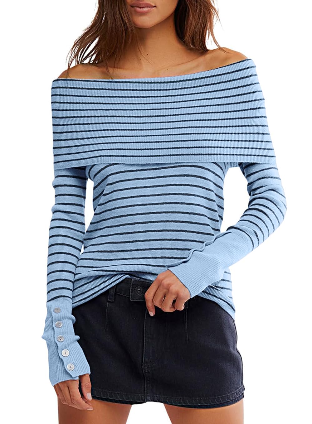 darong Womens Off Shoulder Sweaters Going Out Fall Tops-picture-29