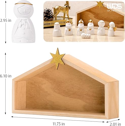 Miniatura 12 de WDS Wondrous Juego de 12 piezas de pesebre de cerámica, figuras de Navidad en miniatura, belén de porcelana blanca para decoración de mesa de Blanco