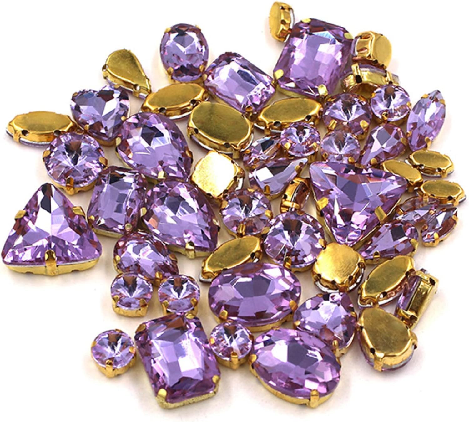 DIY Ręcznie robione hurtowo 50 sztuk/worek Mieszane kształty kryształowych kamieni Złoty pazur Oprawa Szklane kryształki do szycia na torby/buty/ubrania(Crystal Violet)
