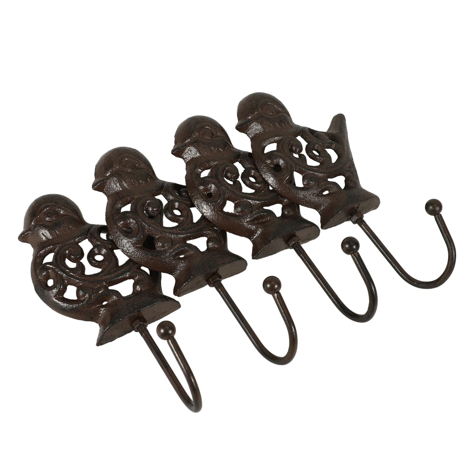 Ganchos de Pared Forma de Pájaro, 4 Piezas de Hierro Café