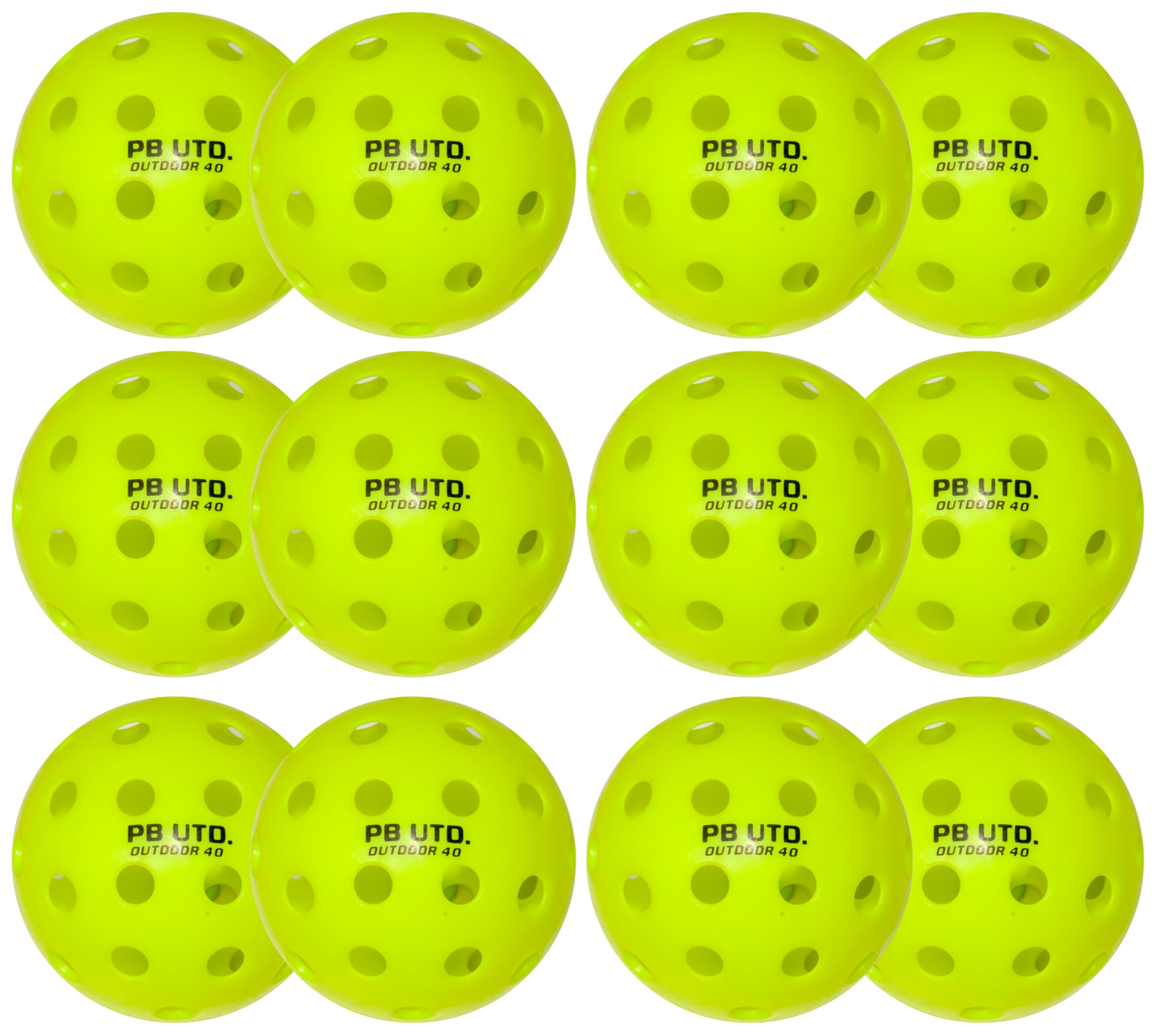Pickleball United Outdoor Pickleball Balls – Pack of 12 | Durable 40-Hole TPU Balls | High Visibility Neon Green | Weather-Resistant & Lightweight | Tournament Grade Balls for Outdoor Play