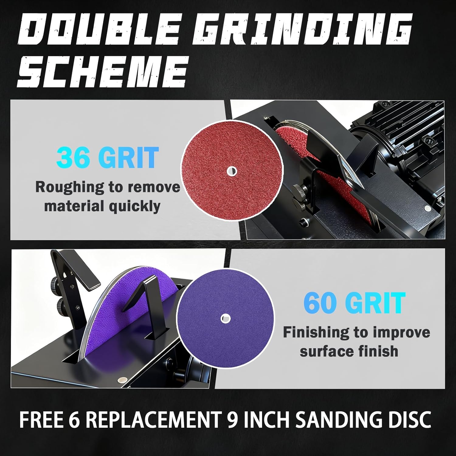 Lawn Mower Blade Sharpener, 1HP 750W Lawn mower Blade Grinder with 9-inch Ceramic Grinding Wheel and 36 Grit & 60 Grit Sanding Disc for High/Low Lift Blades, Gator Blades, Flat Blades Replace JLD10-8