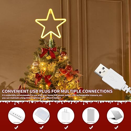 Miniatura 7 de KOUPA Decoración para árbol de Navidad de 14.5 pulgadas, estrella grande de 5 puntos con luces LED blancas cálidas para adornos de Navidad y